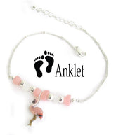 Multi Sea Glass Flamingo Anklet with pink and white accents, summer beach style, adjustable length, adorable accessory.