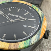 Inverness SS Multi Bamboo watch close-up, featuring a vibrant bamboo bezel and Miyota Japanese Quartz movement.