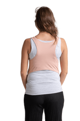 Woman wearing EasyBelly maternity belly support garment, showing back view, designed for comfort and support during pregnancy.