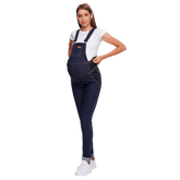 Belly Support Maternity Overall in dark denim, designed for comfort and style during pregnancy.
