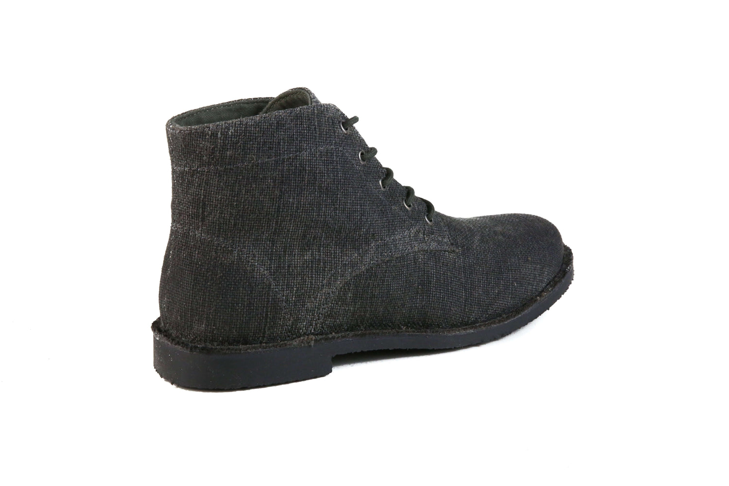 The Grover Vegan charcoal ankle boots featuring breathable canvas material and a rugged design.