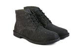 The Grover Vegan charcoal boots in burnished canvas with soft cotton lining, stylish and lightweight for versatile wear.