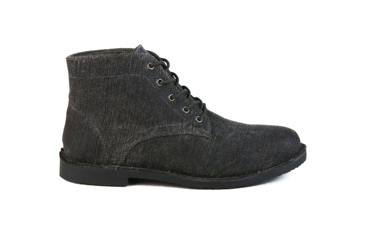 The Grover Vegan charcoal boots made from canvas with breathable materials, ideal for comfort and style.