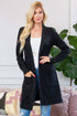 Brushed sweater pocket cardigan featuring an open front, long sleeves, and two side pockets in a chic black color.