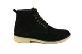 The Hunter black suede urban hiker boot featuring six eyelets, padded collar, and crepe outsole.
