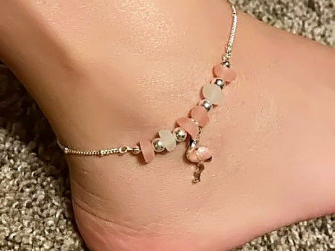 Multi Sea Glass Flamingo Anklet with pink and white sea glass accents, perfect for summer beach style.