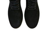 Top view of The Hunter black urban hiker boots featuring suede upper and six eyelets.