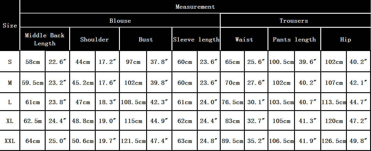 Size chart for women&