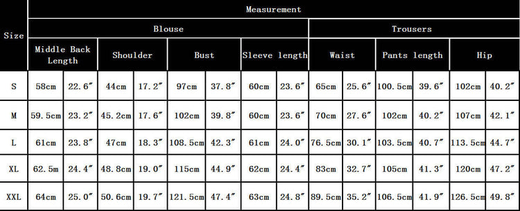 Size chart for women&