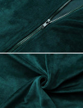 Close-up of a cozy green fabric with zipper detail, highlighting soft texture for Women&