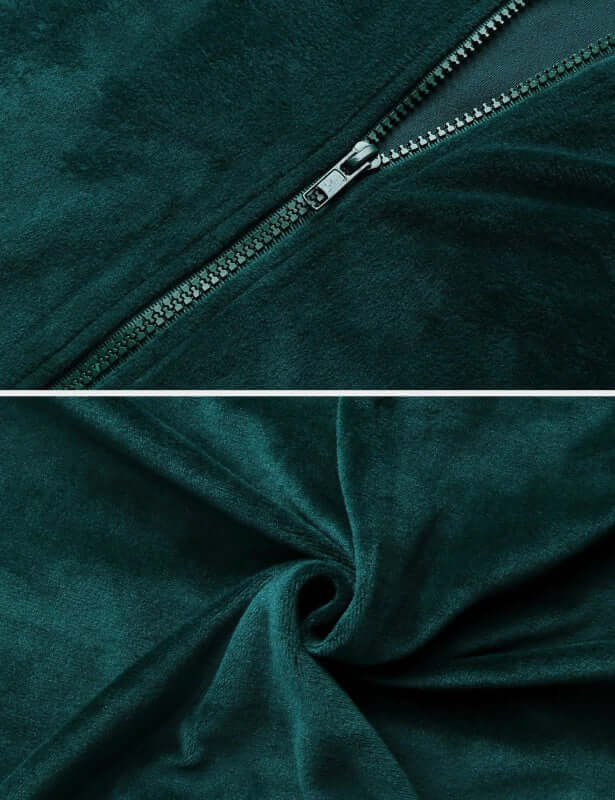 Close-up of a cozy green fabric with zipper detail, highlighting soft texture for Women&