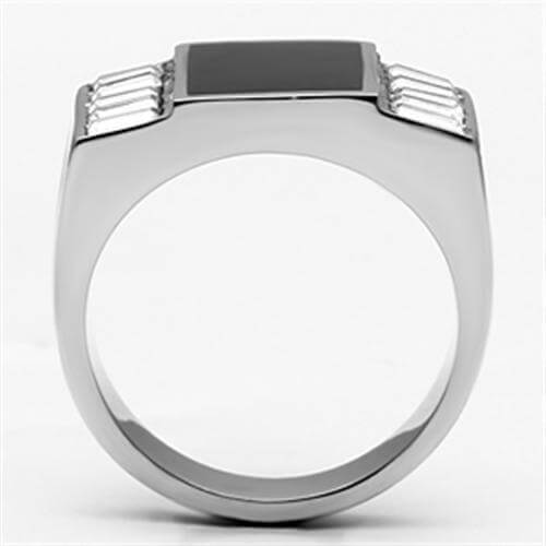 High polished stainless steel ring featuring clear top grade crystal accents, showcasing a contemporary and elegant design.