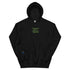 Black unisex hoodie with green text reading &