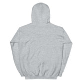 Back view of a unisex gray hoodie, emphasizing comfort and style for expressing a Christian lifestyle.