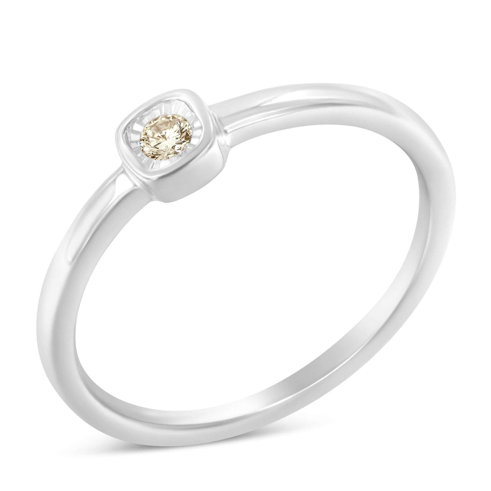 .925 sterling silver petite promise ring with .05 ct round diamond in square cushion setting.