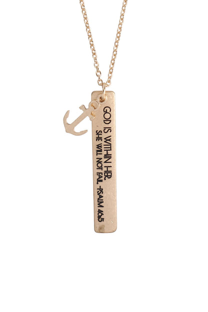 Gold charm pendant necklace with engraved message &