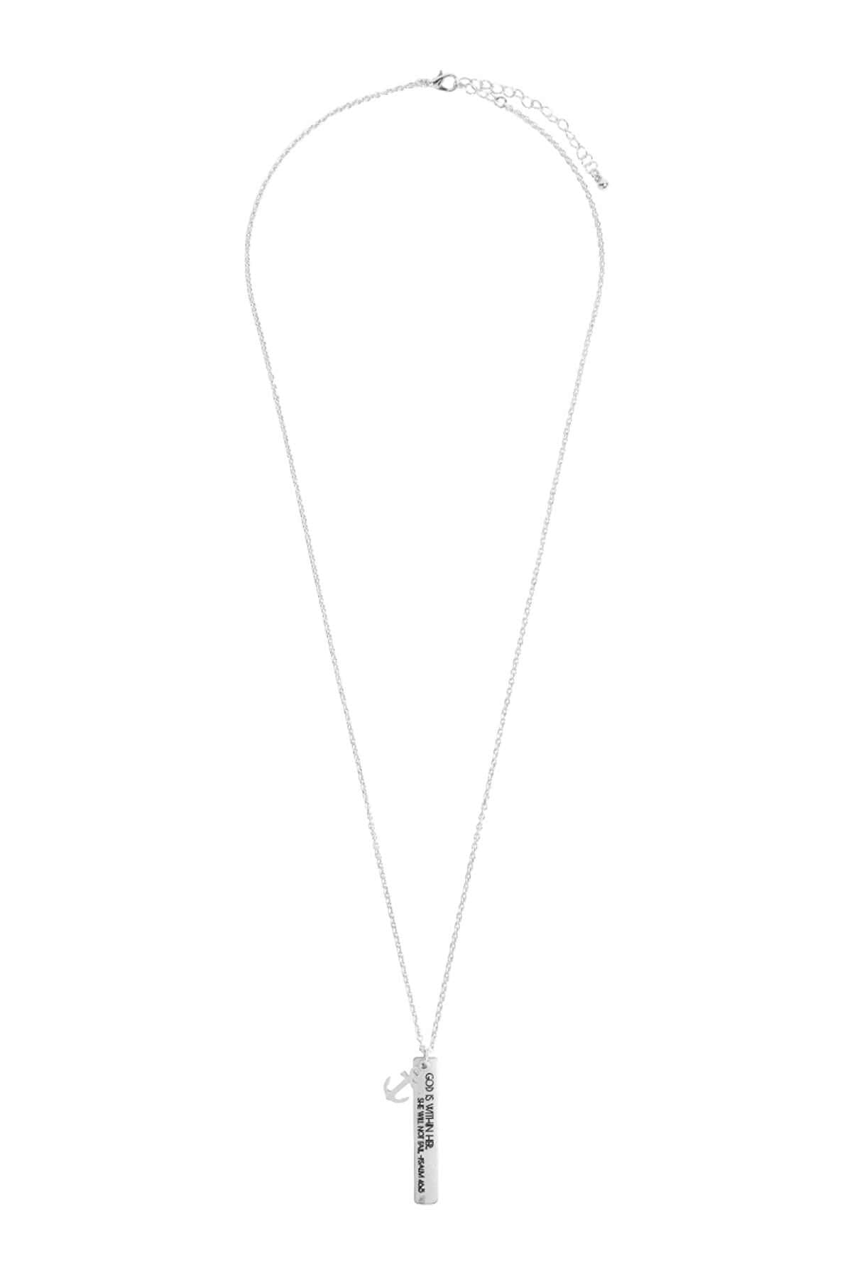 Dainty longline necklace with "God Within Her" charm pendant, perfect for layering over tops.