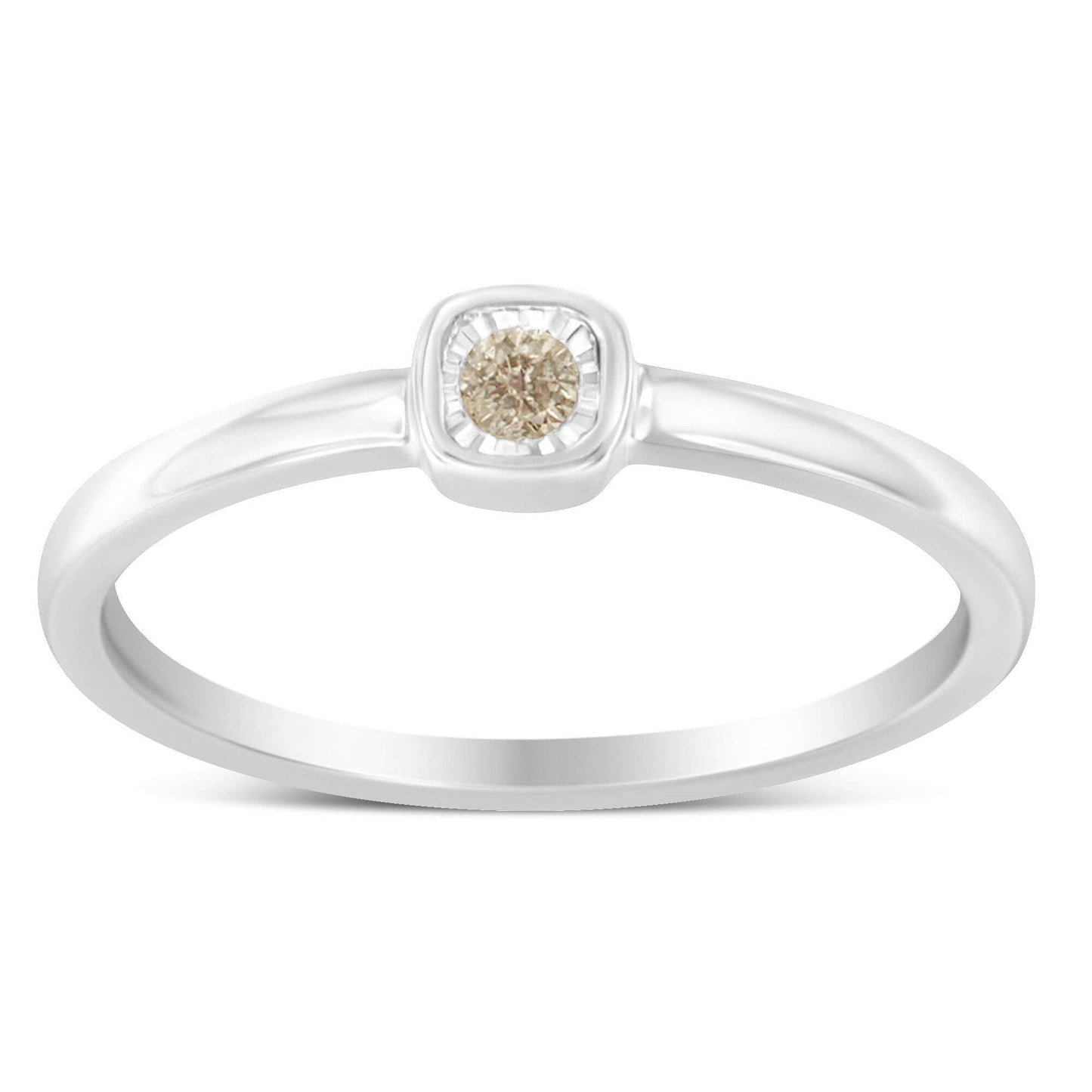 .925 sterling silver petite promise ring with 1/20 ct diamond in square cushion setting, showcasing elegant sparkle.