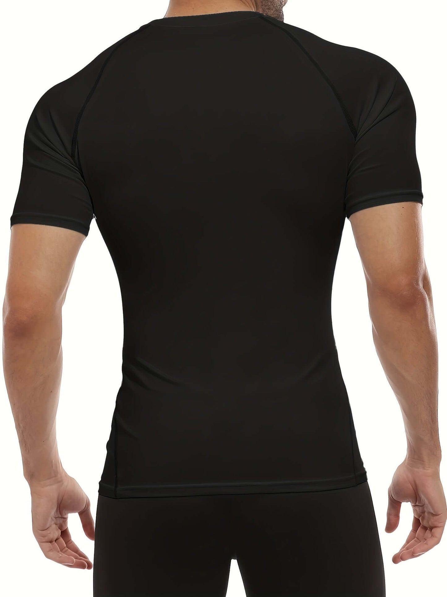 Men's black compression workout t-shirt, showcasing a sleek fit for optimal performance during outdoor sports.