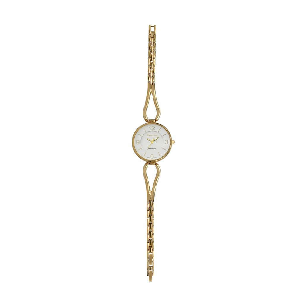 33MM Montres Carlo Gold Bracelet Watch with White Dial and IP Plated Metal Case and Band.