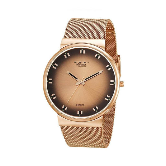 Virden Rose Gold Mesh Strap Watch by M Milano with analog movement and alloy case, elegant design.