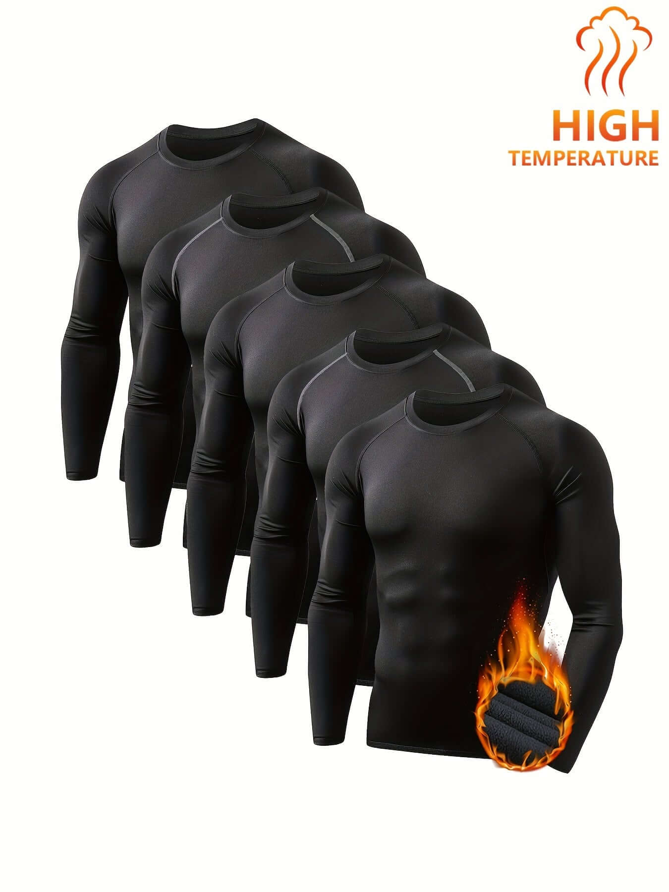 5 pack of men's thermal compression fleece lined long sleeve athletic shirts in black, perfect for casual wear in all seasons.