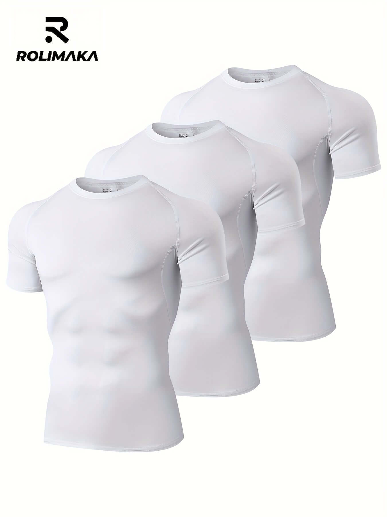 Men's compression workout t-shirt set in white for outdoor sports and fitness activities.