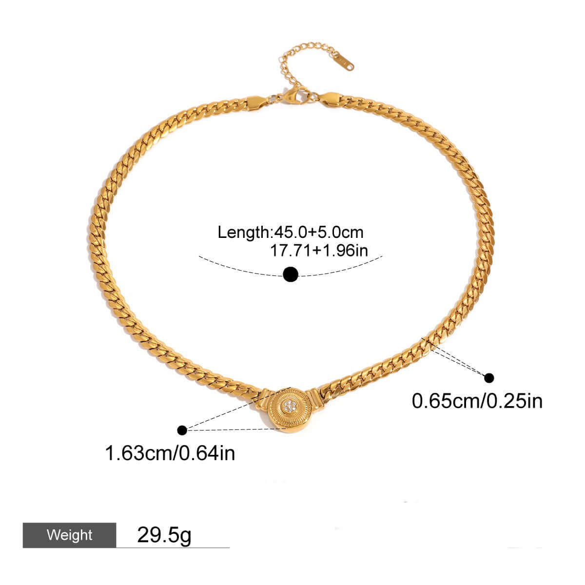 18K gold-plated necklace with a gold chain and pendant, dimensions 45cm-50cm length, stylish and luxurious design.