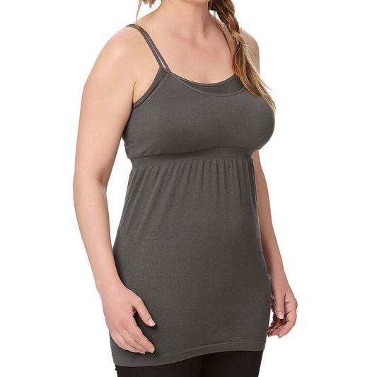 Comfortable seamless nursing camisole in grey with adjustable straps for easy nursing and support.