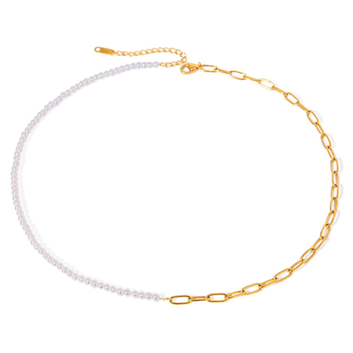 18K gold plated necklace featuring a unique pearl beaded design, perfect for adding elegance to any outfit.