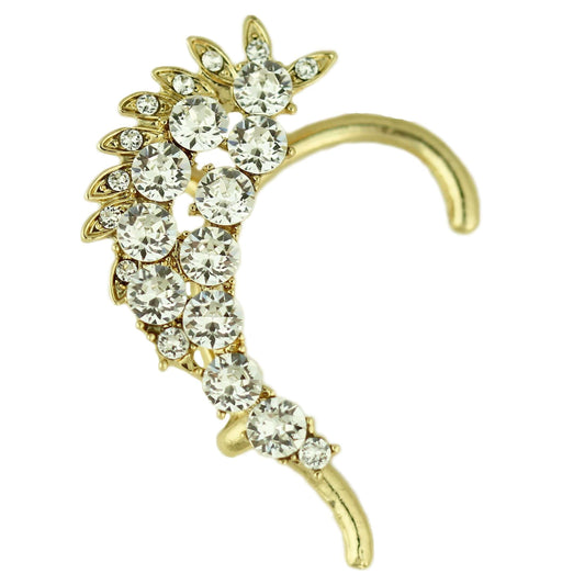 Crusted Crystal Ear Cuff with sparkling Swarovski crystals, gold alloy setting, designed for right ear, elegant jewelry piece.