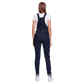Back view of a woman wearing long belly support maternity overalls, showcasing comfort and style for pregnant mothers.