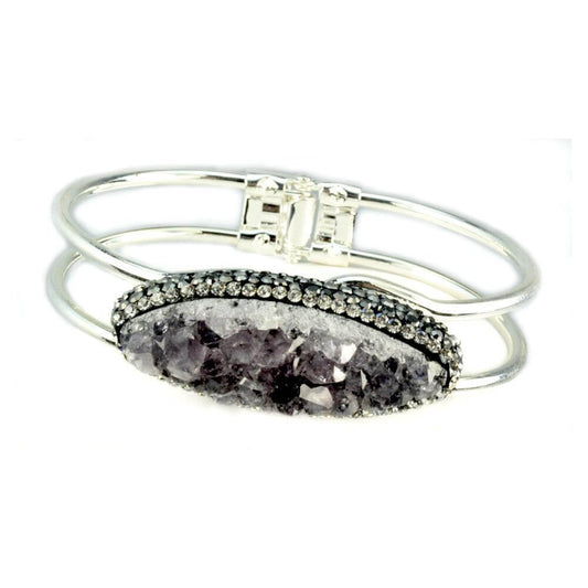 Amethyst Druzy bracelet in silver with pave crystals, perfect for any occasion, unique and elegant accessory.