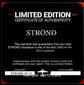 Limited edition certificate of authenticity for STROND DC-4 vintage automatic watch, confirming authenticity and number.