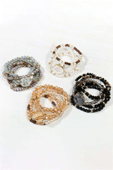 Natural stone charm mixed beads bracelets in various colors, showcasing intricate detail and charm accents.