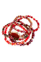 Natural stone charm mixed beads bracelets in vibrant red tones with intricate details and charms, stretchable design.