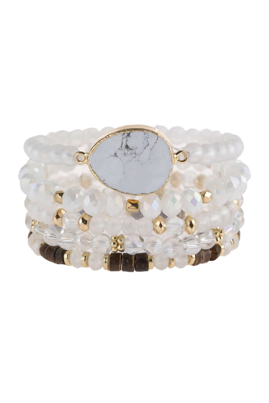 Natural stone charm mixed beads bracelets featuring gold accents and a stretchable design for versatile styling.
