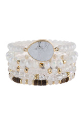 Natural stone charm mixed beads bracelets featuring gold accents and a stretchable design for versatile styling.