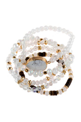 Natural stone charm mixed beads bracelets with gold accents and glass beads, 2.25" diameter stretchable design.