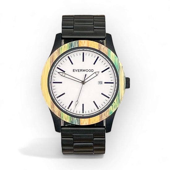 Inverness SS Multi-Colored Bamboo Wood and Stainless Steel Watch with date function and elegant design.