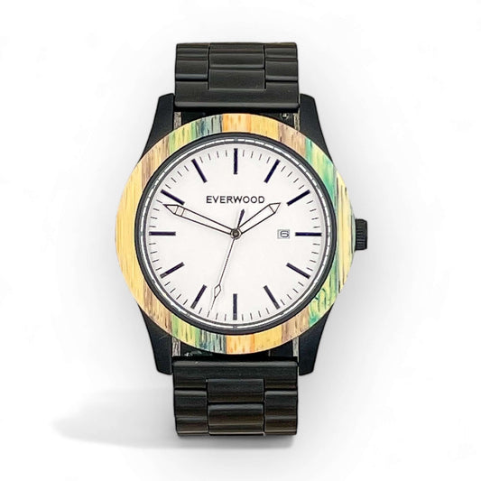 Inverness SS Multi-Colored Bamboo Wood and Stainless Steel Watch with date function and elegant design.