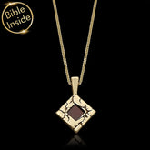 Stylish Nano Bible Jewelry rhombus necklace with lightning engraving and Bible inside, available in gold and silver.