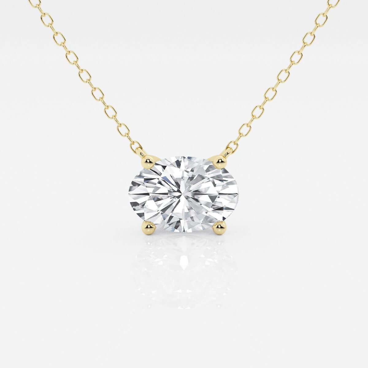 1.00 Ctw oval lab grown diamond solitaire pendant on 14kt gold chain, eco-friendly and ethically sourced.