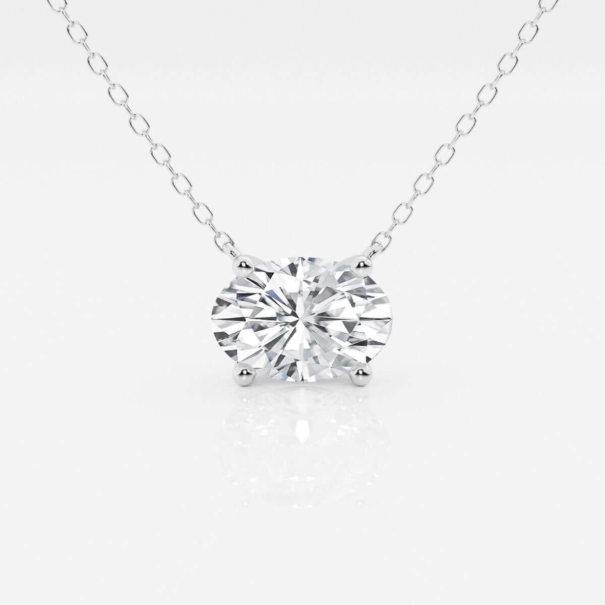 1.00 Ctw oval lab grown diamond solitaire pendant on a 14kt gold chain, eco-friendly and ethically sourced.