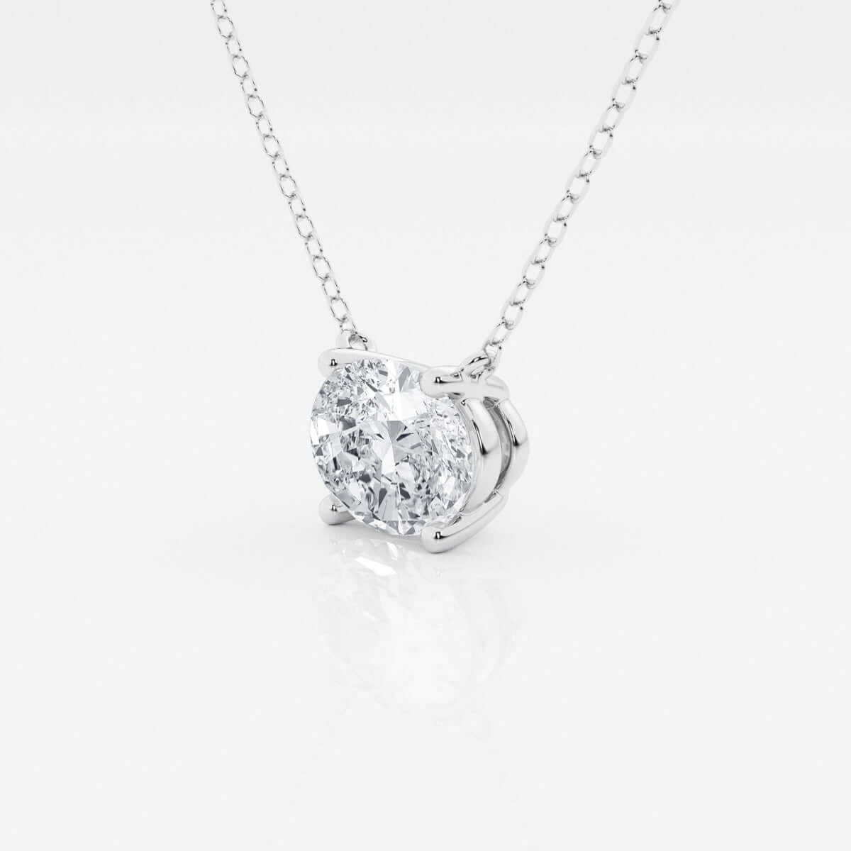 1.00 Ctw oval lab-grown diamond solitaire pendant on a 14kt gold chain, eco-friendly and ethically sourced.