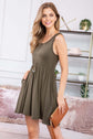 Stylish olive green racerback tank dress with pockets, flared silhouette, perfect for summer casual wear.