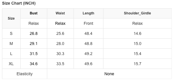 Georgina Boho Floral Dress size chart with bust, waist, length, and shoulder girdle measurements.