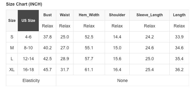 Size chart for Ashley Boho Floral Puff Sleeve Mini Dress showing measurements in inches for S, M, L, and XL.