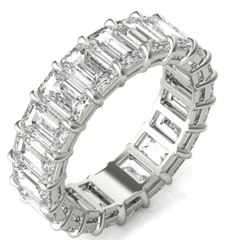 6.25 CTW emerald cubic zirconium eternity ring in 14K white gold showcasing a stunning array of lab-grown diamonds.