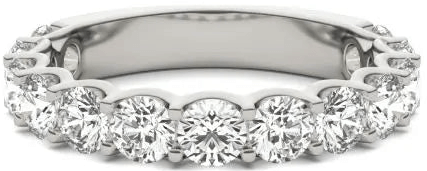 14K white gold lab grown diamond ring with 2 1/15 CTW, featuring a trellis set design and sparkling round diamonds.